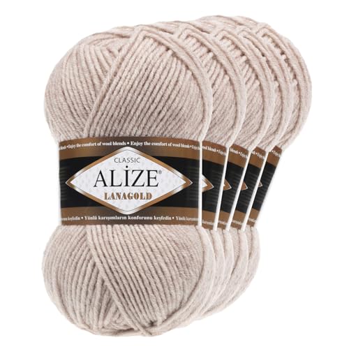 5 x 100 g ALIZE Lanagold 49% Wolle Strickgarn Winterwolle Schurwolle Farbwahl, Farbe:hellbeige von maDDma