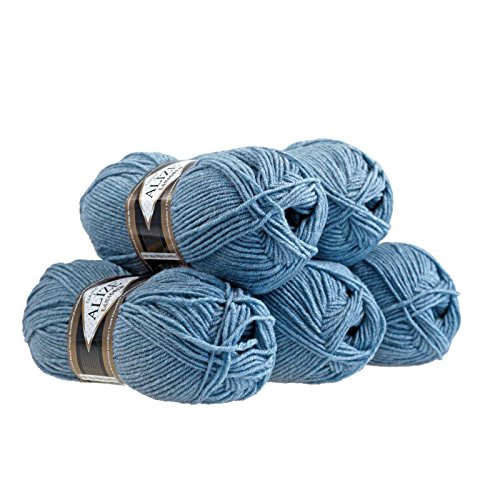 5 x 100 g ALIZE Lanagold 49% Wolle Strickgarn Winterwolle Schurwolle Farbwahl, Farbe:hellblau-grau von maDDma