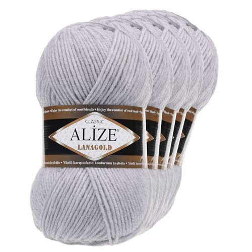 5 x 100 g ALIZE Lanagold 49% Wolle Strickgarn Winterwolle Schurwolle Farbwahl, Farbe:hellgrau von maDDma