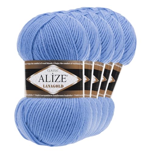 5 x 100 g ALIZE Lanagold 49% Wolle Strickgarn Winterwolle Schurwolle Farbwahl, Farbe:himmelblau von maDDma