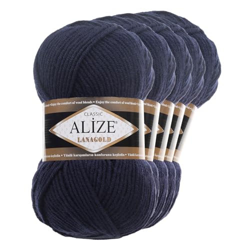 5 x 100 g ALIZE Lanagold 49% Wolle Strickgarn Winterwolle Schurwolle Farbwahl, Farbe:marine von maDDma