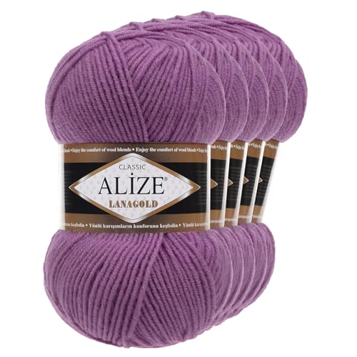 5 x 100 g ALIZE Lanagold 49% Wolle Strickgarn Winterwolle Schurwolle Farbwahl, Farbe:mauve von maDDma