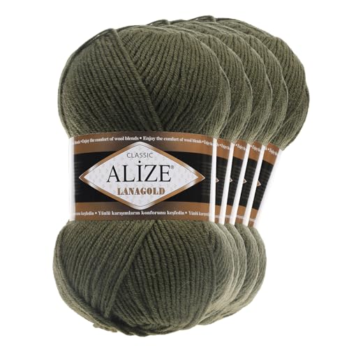 5 x 100 g ALIZE Lanagold 49% Wolle Strickgarn Winterwolle Schurwolle Farbwahl, Farbe:moosgrün von maDDma