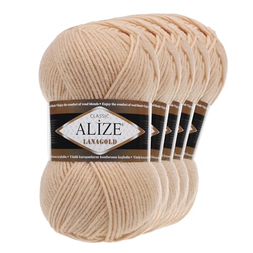 5 x 100 g ALIZE Lanagold 49% Wolle Strickgarn Winterwolle Schurwolle Farbwahl, Farbe:pfirsichcreme von maDDma