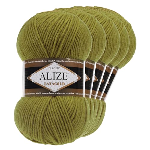 5 x 100 g ALIZE Lanagold 49% Wolle Strickgarn Winterwolle Schurwolle Farbwahl, Farbe:pistaziengrün von maDDma