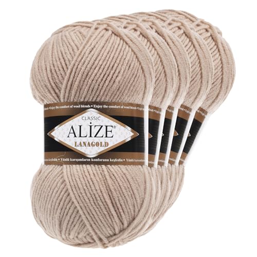 5 x 100 g ALIZE Lanagold 49% Wolle Strickgarn Winterwolle Schurwolle Farbwahl, Farbe:sand von maDDma