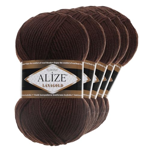 5 x 100 g ALIZE Lanagold 49% Wolle Strickgarn Winterwolle Schurwolle Farbwahl, Farbe:schokobraun von maDDma