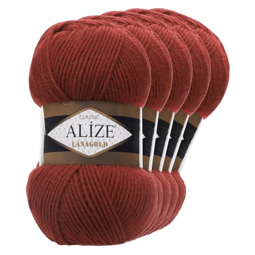 5 x 100 g ALIZE Lanagold 49% Wolle Strickgarn Winterwolle Schurwolle Farbwahl, Farbe:ziegelrot von maDDma