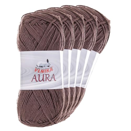 5 x 100g Aura Baumwoll-Leinen-Garn Strickgarn Häkelgarn Farbwahl, Farbe:braun von maDDma