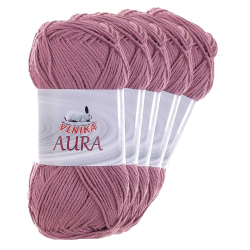 5 x 100g Aura Baumwoll-Leinen-Garn Strickgarn Häkelgarn Farbwahl, Farbe:mauve von maDDma