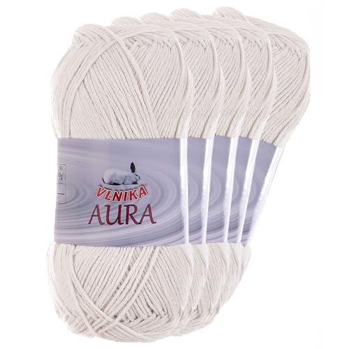 5 x 100g Aura Baumwoll-Leinen-Garn Strickgarn Häkelgarn Farbwahl, Farbe:natur von maDDma