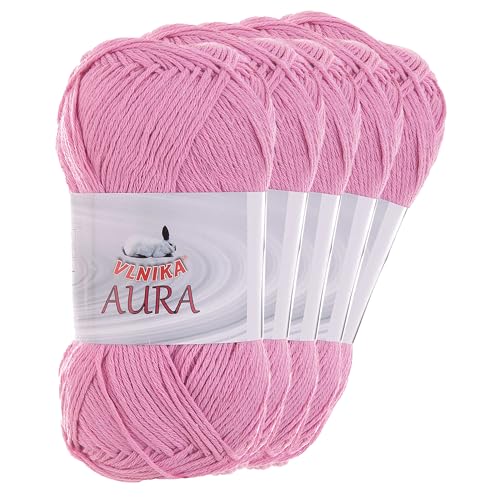 5 x 100g Aura Baumwoll-Leinen-Garn Strickgarn Häkelgarn Farbwahl, Farbe:rosa von maDDma