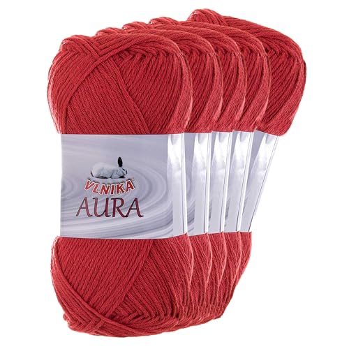 5 x 100g Aura Baumwoll-Leinen-Garn Strickgarn Häkelgarn Farbwahl, Farbe:rot von maDDma