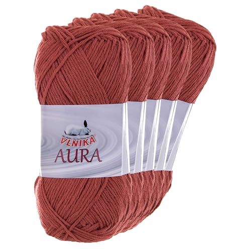 5 x 100g Aura Baumwoll-Leinen-Garn Strickgarn Häkelgarn Farbwahl, Farbe:ziegelrot von maDDma