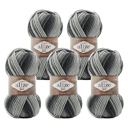 5 x 100g Farbverlaufsgarn Alize Superlana Maxi Batik 25% Wolle Winterwolle Häkelgarn mehrfarbig Farbwahl, Farbe:7786 Nebeldämmerung von maDDma