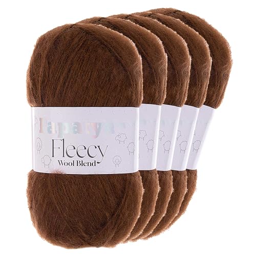 5 x 100g Papatya Fleecy Kuschelgarn 20% Wolle veredelt Oeko-Tex Häkelgarn Strickgarn Farbwahl, Farbe:braun von maDDma