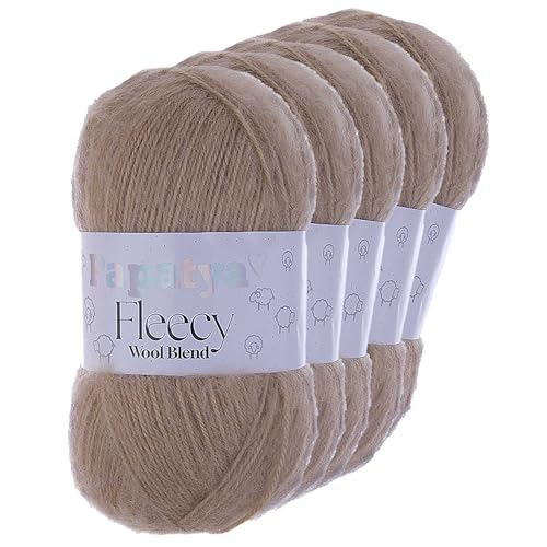 5 x 100g Papatya Fleecy Kuschelgarn 20% Wolle veredelt Oeko-Tex Häkelgarn Strickgarn Farbwahl, Farbe:graubeige von maDDma