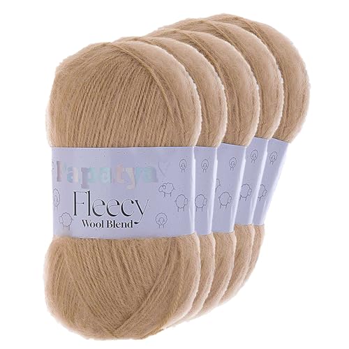 5 x 100g Papatya Fleecy Kuschelgarn 20% Wolle veredelt Oeko-Tex Häkelgarn Strickgarn Farbwahl, Farbe:hellbeige von maDDma