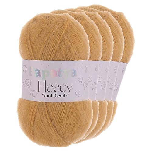 5 x 100g Papatya Fleecy Kuschelgarn 20% Wolle veredelt Oeko-Tex Häkelgarn Strickgarn Farbwahl, Farbe:sandgelb von maDDma