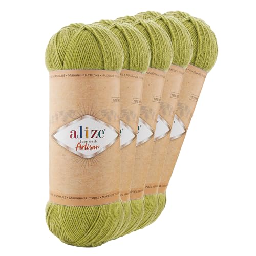 5 x 100g Sockenwolle Alize Superwash Artisan 75% Wolle Strickwolle Häkelgarn Farbwahl, Farbe:11 bambusgrün von maDDma