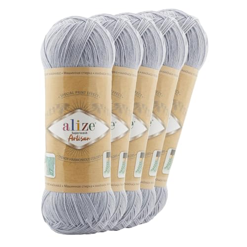 5 x 100g Sockenwolle Alize Superwash Artisan 75% Wolle Strickwolle Häkelgarn Farbwahl, Farbe:51 altviolett von maDDma