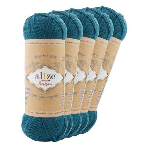 5 x 100g Sockenwolle Alize Superwash Artisan 75% Wolle Strickwolle Häkelgarn Farbwahl, Farbe:666 tintenblau von maDDma