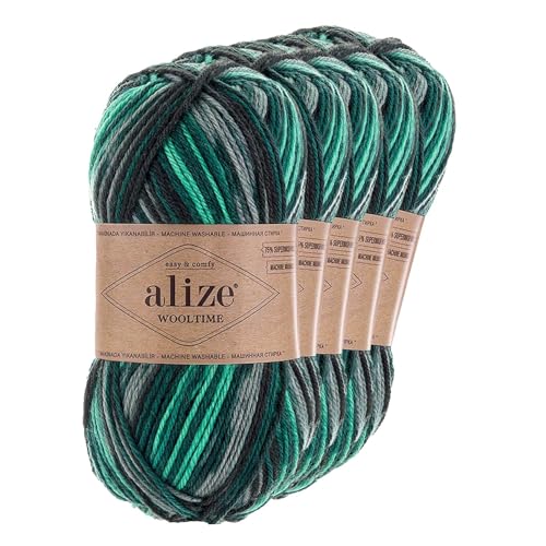 Strickgarn Alize Wooltime 5x100g 75% Wolle Oeko-Tex 100 Häkelgarn Farbwahl, Farbe:11012 Hexenkessel von maDDma