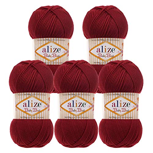 5 x 100g Strickgarn ALIZE Baby Best uni Babywolle Wolle Antipilling 44 Farben, Farbe:390 cherry rot von maDDma