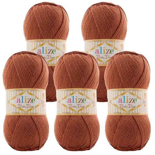 5 x 100g Strickgarn ALIZE Baby Best uni Babywolle Wolle Antipilling 44 Farben, Farbe:572 rehbraun von maDDma