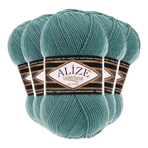 5 x 100g Strickgarn Alize Superlana Klasik 25% Wolle, Farbwahl, Farbe:164 graublau von maDDma