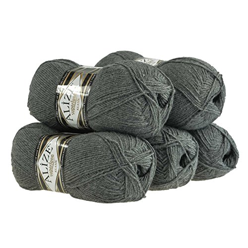 5 x 100g Strickgarn Alize Superlana Klasik 25% Wolle, Farbwahl, Farbe:182 medium grey melange von maDDma