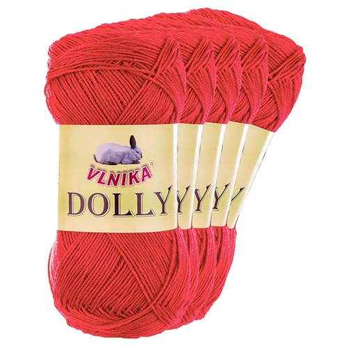 5 x 100g Strickgarn Dolly Uni Häkelgarn Handstrickgarn Wolle Farbwahl, Farbe:rot von maDDma