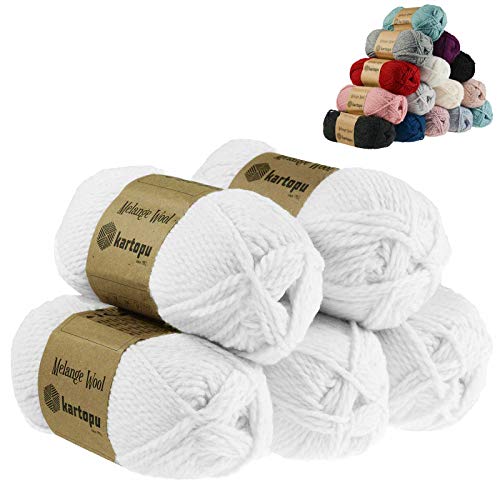 5 x 100g Strickgarn Kartopu Melange Wool Strick-Wolle Garn Häkelgarn Wolle Farbwahl, Farbe:K010 weiß von maDDma