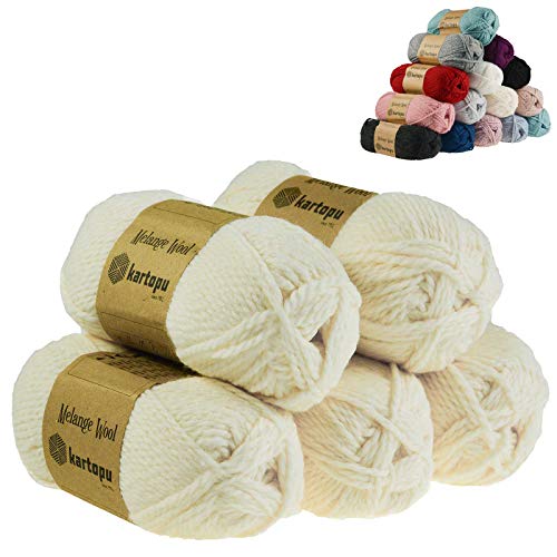 5 x 100g Strickgarn Kartopu Melange Wool Strick-Wolle Garn Häkelgarn Wolle Farbwahl, Farbe:K025 creme von maDDma