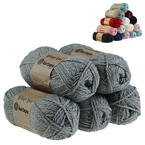 5 x 100g Strickgarn Kartopu Melange Wool Strick-Wolle Garn Häkelgarn Wolle Farbwahl, Farbe:K1002 mittelgrau meliert von maDDma