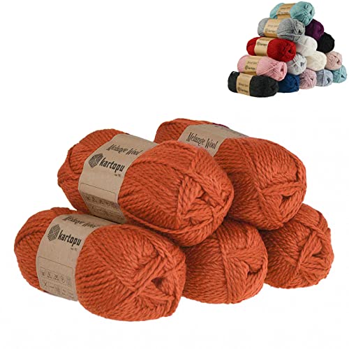 5 x 100g Strickgarn Kartopu Melange Wool Strick-Wolle Garn Häkelgarn Wolle Farbwahl, Farbe:K1210 dunkelorange von maDDma