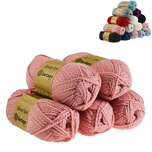 5 x 100g Strickgarn Kartopu Melange Wool Strick-Wolle Garn Häkelgarn Wolle Farbwahl, Farbe:K2116 altrosa von maDDma