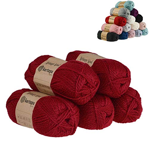 5 x 100g Strickgarn Kartopu Melange Wool Strick-Wolle Garn Häkelgarn Wolle Farbwahl, Farbe:K2117 dunkelrot von maDDma