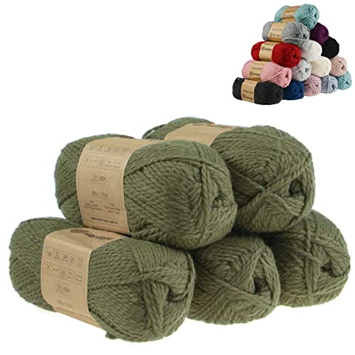 5 x 100g Strickgarn Kartopu Melange Wool Strick-Wolle Garn Häkelgarn Wolle Farbwahl, Farbe:K430 altgrün von maDDma