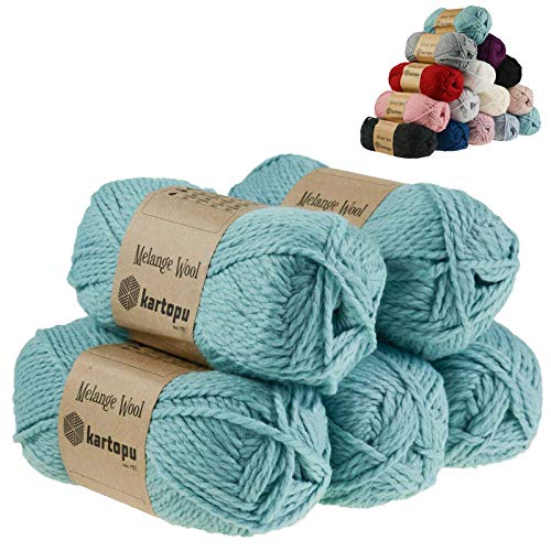 5 x 100g Strickgarn Kartopu Melange Wool Strick-Wolle Garn Häkelgarn Wolle Farbwahl, Farbe:K5017 türkis von maDDma