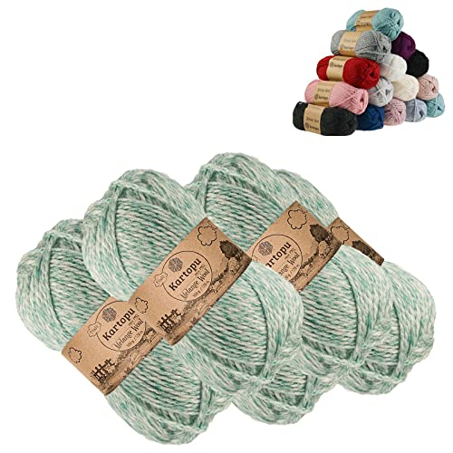 5 x 100g Strickgarn Kartopu Melange Wool Strick-Wolle Garn Häkelgarn Wolle Farbwahl, Farbe:K9000 grünmeliert von maDDma