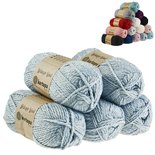 5 x 100g Strickgarn Kartopu Melange Wool Strick-Wolle Garn Häkelgarn Wolle Farbwahl, Farbe:K9001 grau meliert von maDDma