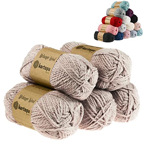 5 x 100g Strickgarn Kartopu Melange Wool Strick-Wolle Garn Häkelgarn Wolle Farbwahl, Farbe:K9002 beigemeliert von maDDma