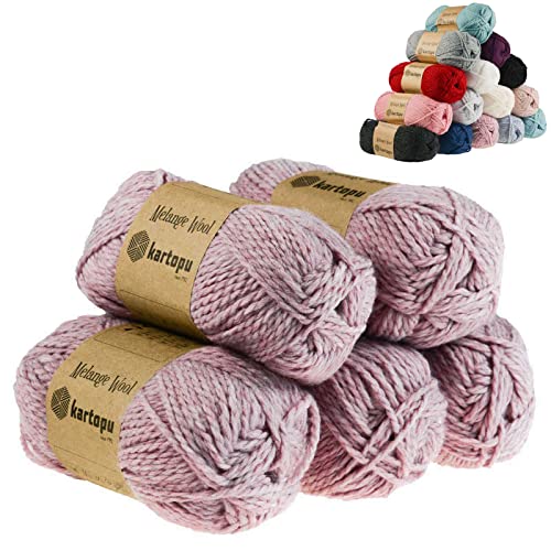 5 x 100g Strickgarn Kartopu Melange Wool Strick-Wolle Garn Häkelgarn Wolle Farbwahl, Farbe:K9005 rotmeliert von maDDma