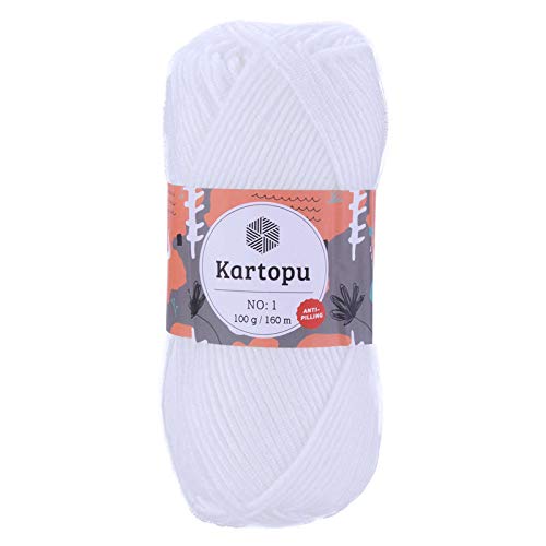 5 x 100g Strickgarn Kartopu NO:1 Wolle Anti Pilling Effekt Oeko-Tex zertifiziert Wolle Farbwahl, Farbe:K010 weiß von maDDma