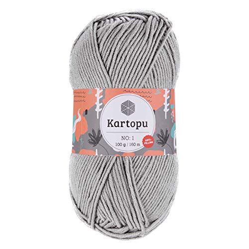 5 x 100g Strickgarn Kartopu NO:1 Wolle Anti Pilling Effekt Oeko-Tex zertifiziert Wolle Farbwahl, Farbe:K1000 silbergrau von maDDma