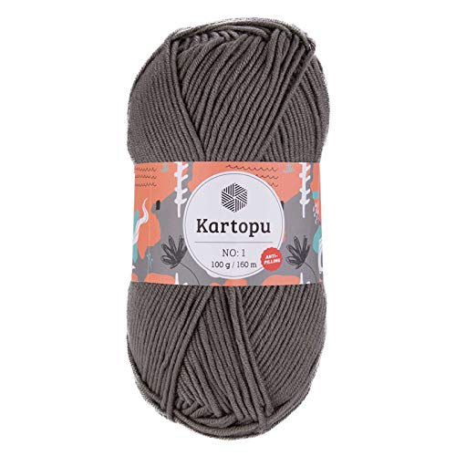 5 x 100g Strickgarn Kartopu NO:1 Wolle Anti Pilling Effekt Oeko-Tex zertifiziert Wolle Farbwahl, Farbe:K1921 mausgrau von maDDma