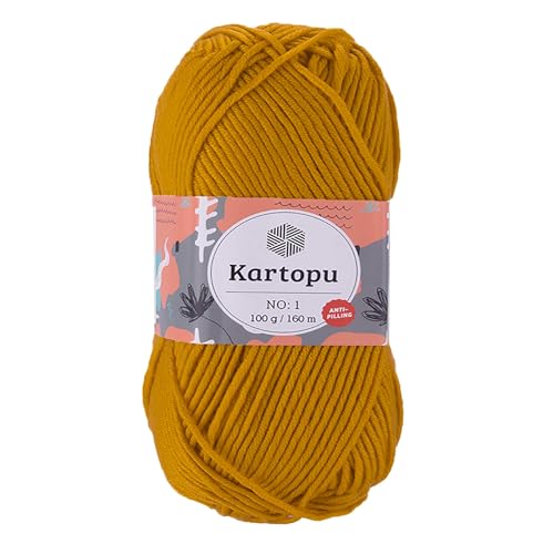 5 x 100g Strickgarn Kartopu NO:1 Wolle Anti Pilling Effekt Oeko-Tex zertifiziert Wolle Farbwahl, Farbe:K313 senfgelb von maDDma