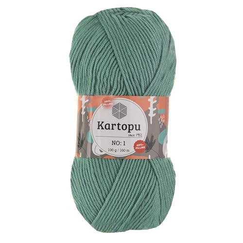 5 x 100g Strickgarn Kartopu NO:1 Wolle Anti Pilling Effekt Oeko-Tex zertifiziert Wolle Farbwahl, Farbe:K493 grüngrau von maDDma