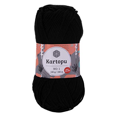 5 x 100g Strickgarn Kartopu NO:1 Wolle Anti Pilling Effekt Oeko-Tex zertifiziert Wolle Farbwahl, Farbe:K940 schwarz von maDDma